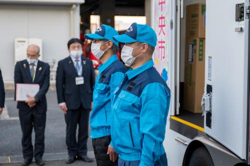 能登半島地震トイレトレーラー出発式2