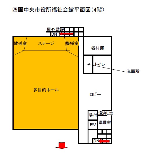 福祉会館4階、多目的ホールの見取り図。