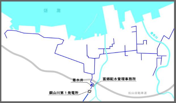 市内富郷水系施設分布及び配管路線概略