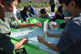 水生生物に触れるこども